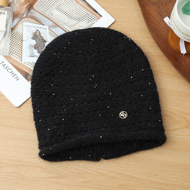 Autumn Winter Women Fashion Versatile Knitted Solid Color Head Wrap Warm Thickened Fleece Yarn Mom Hat_voghion.com
