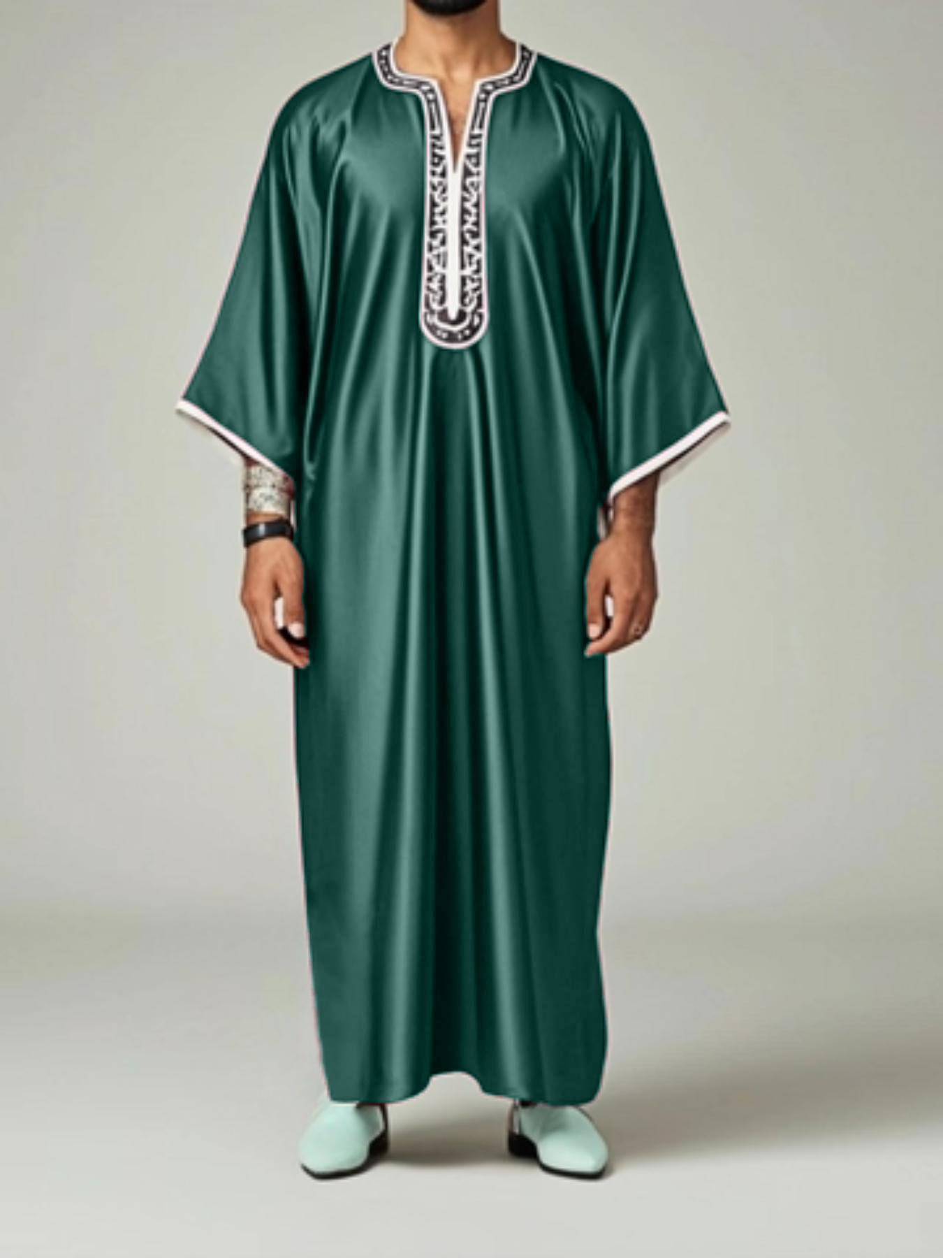 Herr kaftan med afrikanskt tryck och marockanska fickor lång_voghion.com