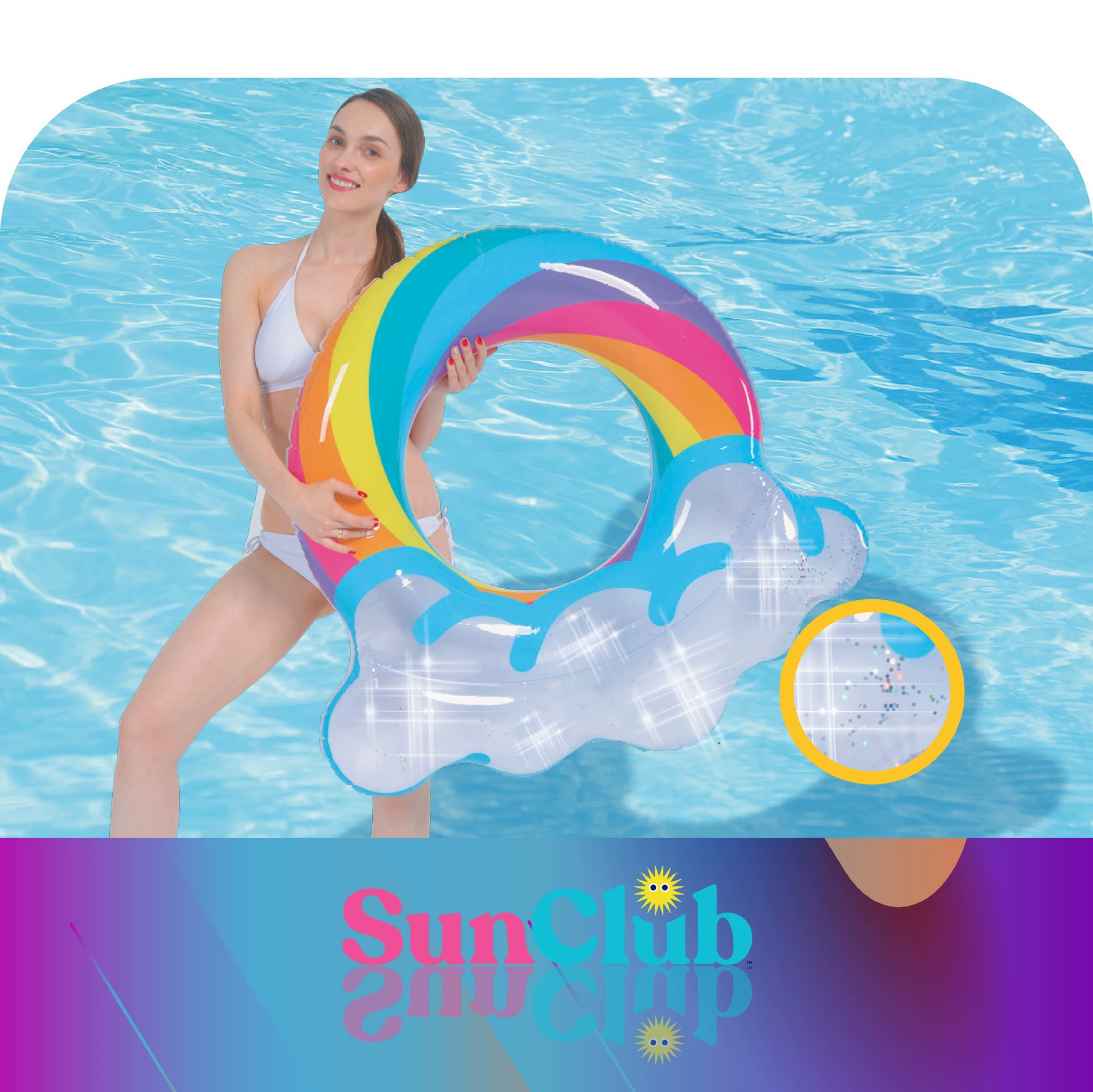 Inflatable colorful rainbow swimming ring with butterfly, flowered
