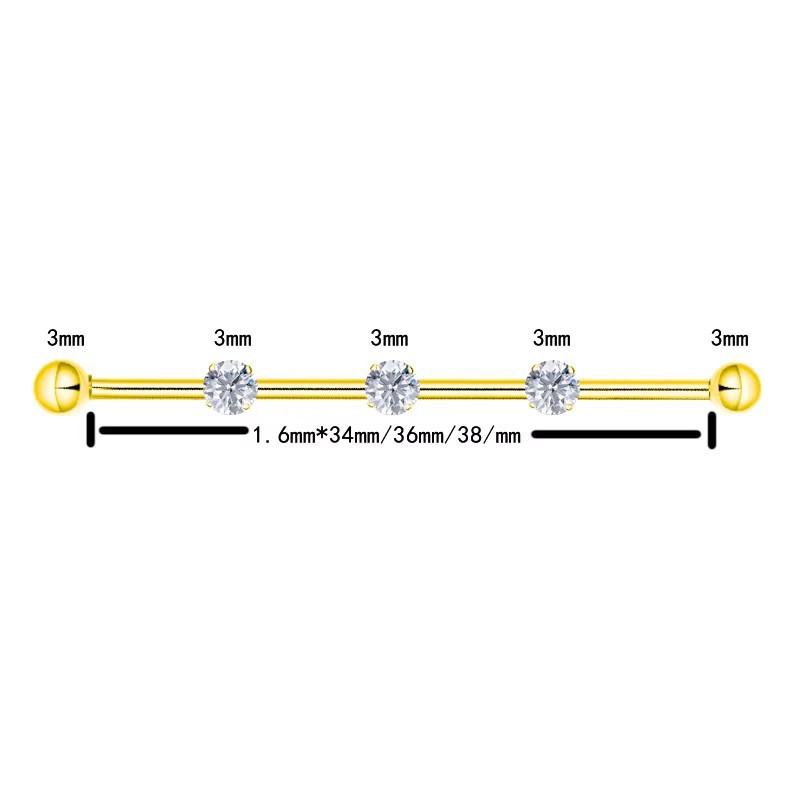 F136 Titanium Alloy Implant Grade Inner Spiral Tragus Ear Piercing Double-Ended Straight Rod with Zircon Ear Bridge Nail detail image 12