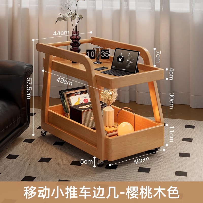Mesa lateral del sofá mesa de centro móvil de madera maciza mesa de almacenamiento mesita de noche sofá lateral sala de estar estilo antiguo carrito de bocadillos