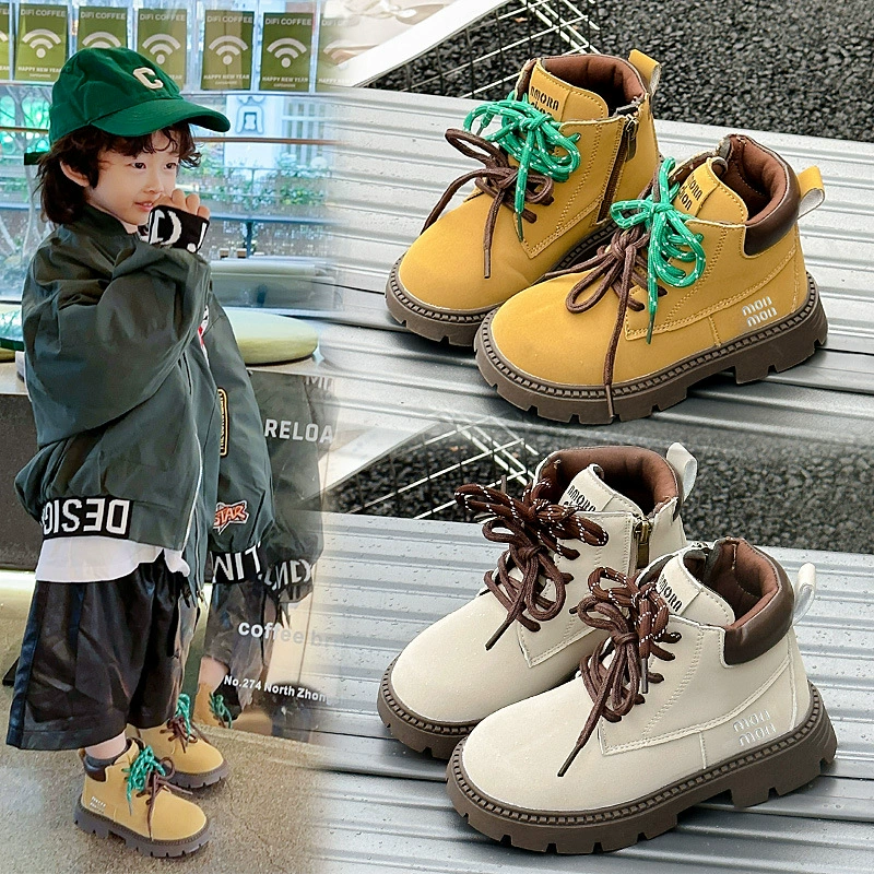 Детские ретро Мартин сапоги кожаные сапоги из ревеня сапоги 2024 осень-зима новые мальчики и девочки повседневные модные сапоги на открытом воздухе