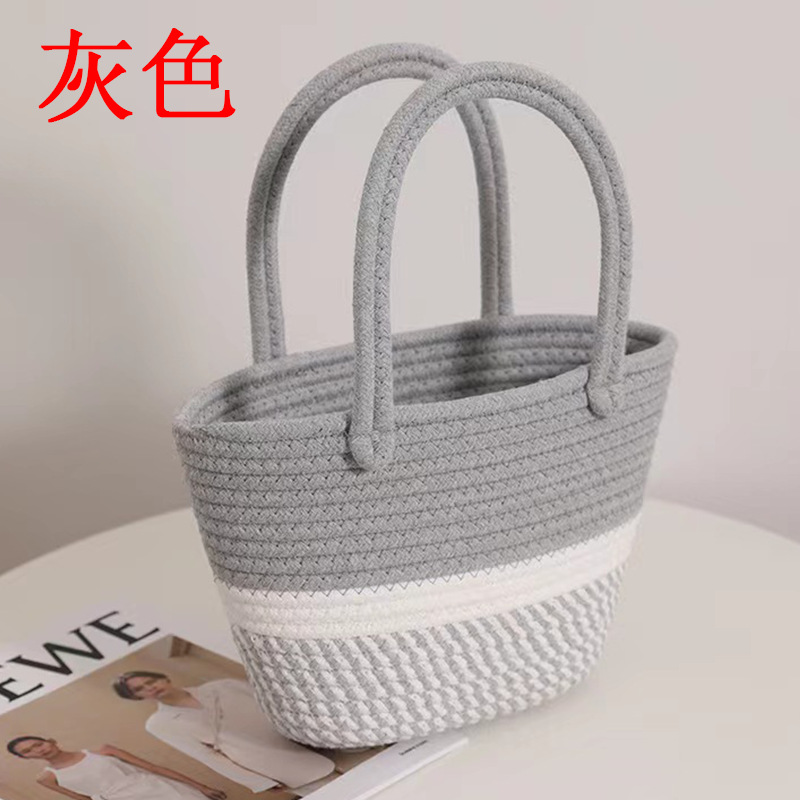 Bolsa tejida de algodón de mano Rosa giro nueva bolsa de almacenamiento de bolsa de playa de vacaciones bolsa de mano fresca pequeña