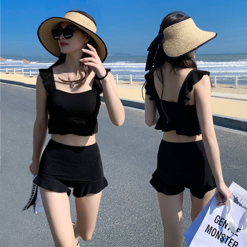 Women's swimsuit split two-piece conservative high-waisted slimming belly-covering student forest style small breasts gathered Korean version ins hot spring