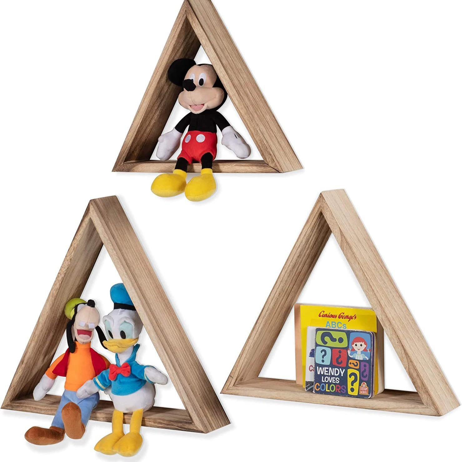 Настенная деревянная треугольная полка для хранения игрушек ручной работы, из массива дерева, для дома, с зелеными растениями