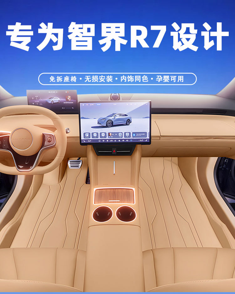 Suitable for Zhijie R7 Floor Mats, Full-Coverage Car Interior Modification Protection Products, Eco-Friendly Leather Yacht-Style Floor Mats