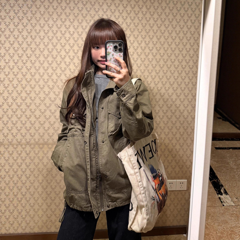 Hong Kong Style Retro Design Loose Stand-Up Collar Work Jacket for Women Spring & Fall High-End Versatile Casual Jacket Top Trendy Hong Kong Style Retro Design Loose Stand-Up Collar Work Jacket for Women Spring & Fall High-End Versatile Casual Jacket Top Trendy