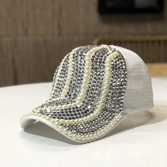 Gorra de béisbol con diamantes de imitación para mujer, estilo coreano de primavera y otoño, moda urbana, versátil, sombrero para el sol, perla de lujo ligero