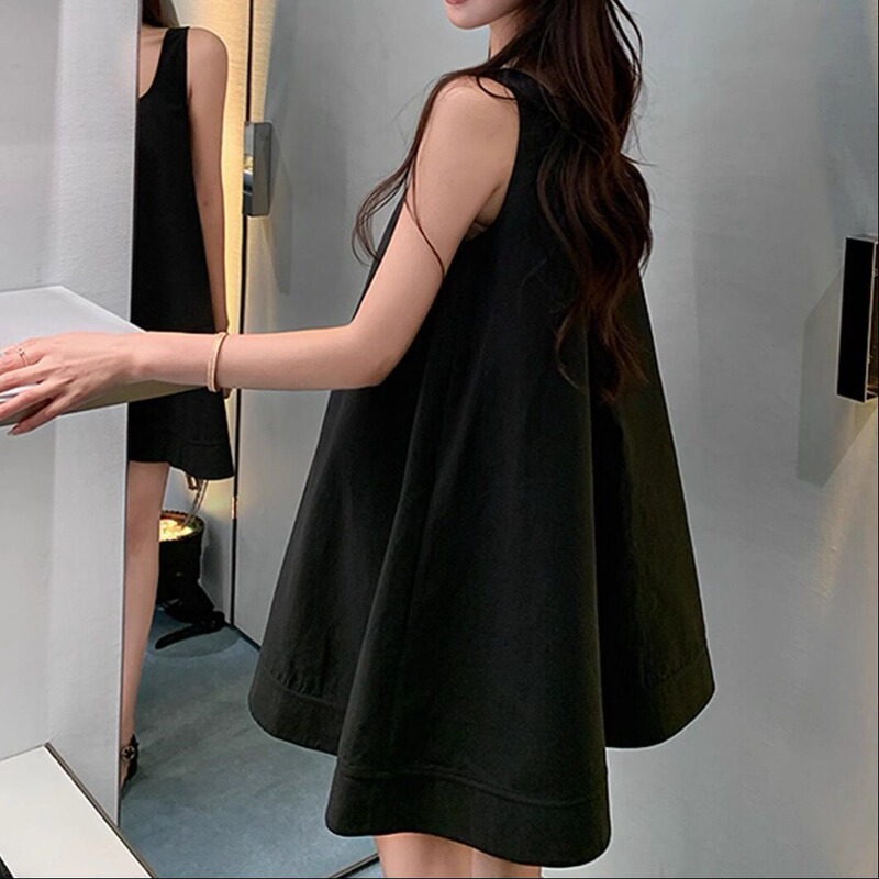 Sleeveless Vest Dress for Women, 2026 Summer, Youthful Minimalist Loose A-line Babydoll Dress with Umbrella Hem Sleeveless Vest Dress for Women, 2026 Summer, Youthful Minimalist Loose A-line Babydoll Dress with Umbrella Hem