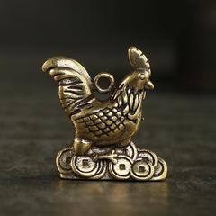 Brass Zodiac Rooster Keychain Retro "One Crow, One Shock" Wealth Attracting and Treasure Bringing 3D Rooster Pendant Hook Charm Car Ornament