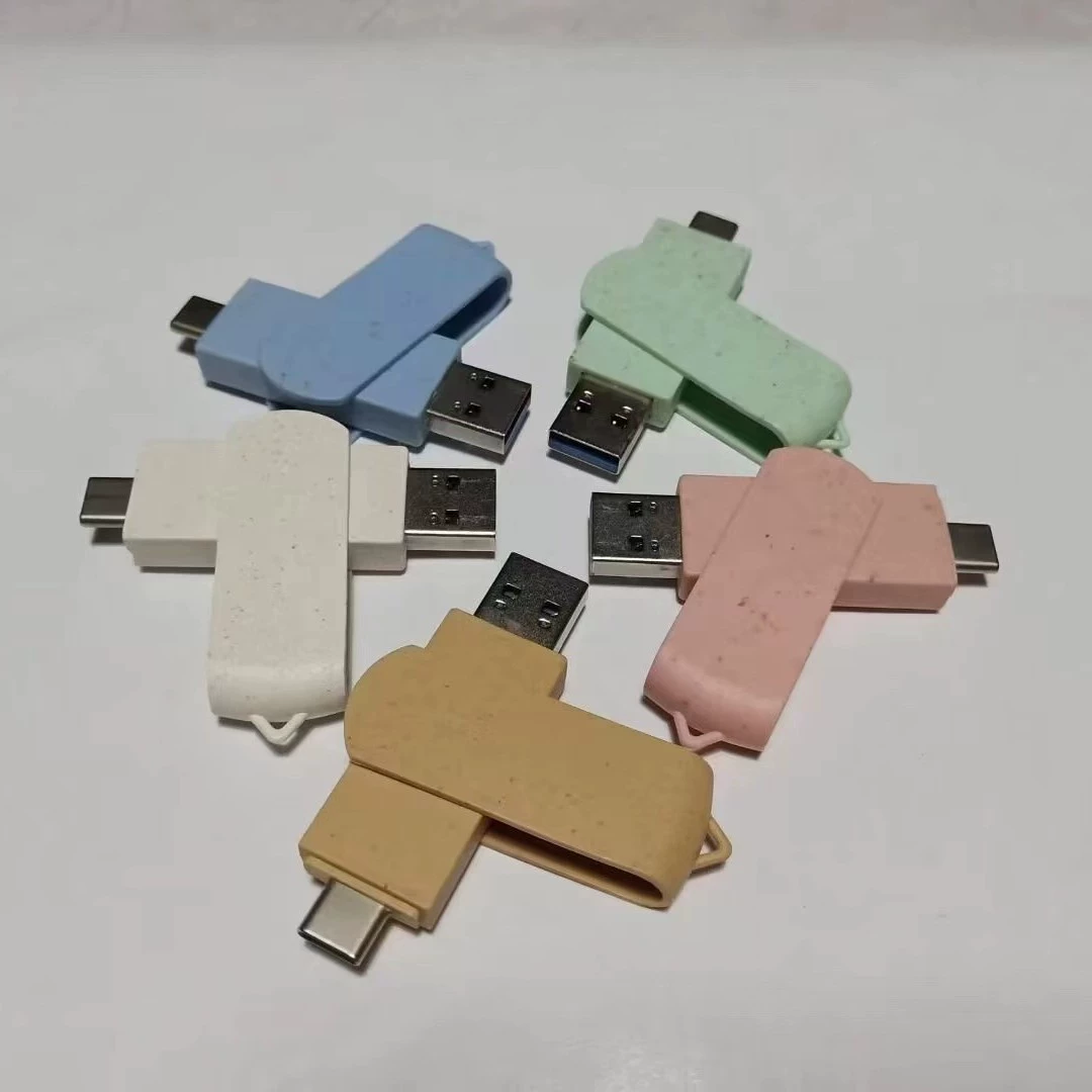 Деградируемый USB-флеш-накопитель из пшеничной соломы, вращающийся, экологически чистый, перерабатываемый, прямые продажи производителя, USB 2.0/3.0, печать