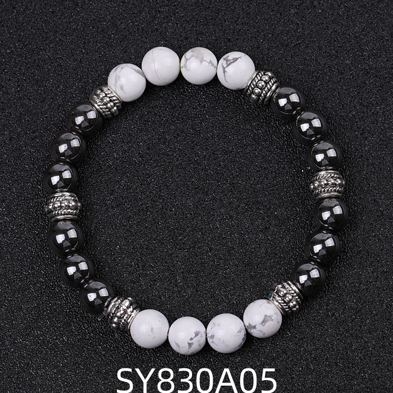 SY830A05 imported white pine + black iron ore bead bracelet