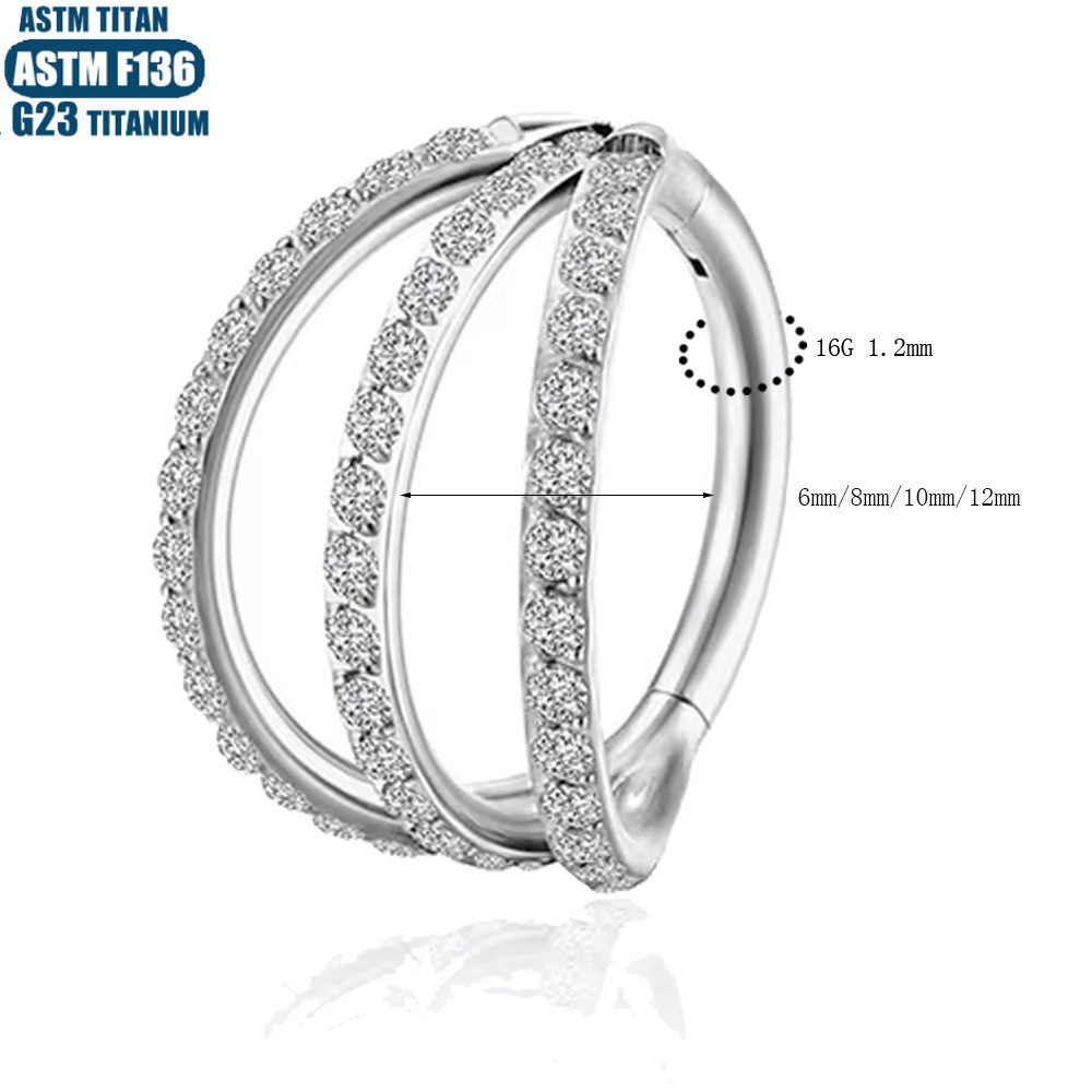F136 Titanium Hinge Nose Ring Zircon Nasal Septum Ring Three-layer Two-color Seamless Ring Piercing Jewelry Earring detail image 9