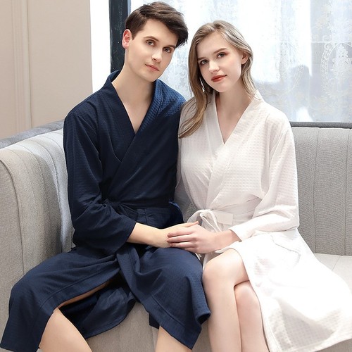 Spring and summer waffle bathrobe women's sauna suit thin sauna suit nightgown men's water-absorbent quick-drying bathrobe wholesale
