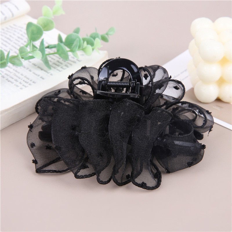 4625 black polka dot mesh cloud bubble hair clip 13cm