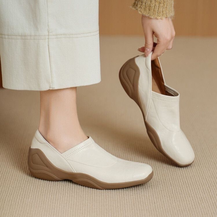 3cm sheepskin sports sole elastic deep-cut women's loafers with thick soles and round toes, casual versatile low-heel leather shoes 3cm sheepskin sports sole elastic deep-cut women's loafers with thick soles and round toes, casual versatile low-heel leather shoes