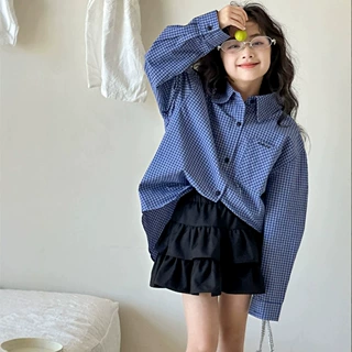 小红鱼女童衬衫秋装2026新款青少年儿童格子衬衣春秋洋气上衣亲子