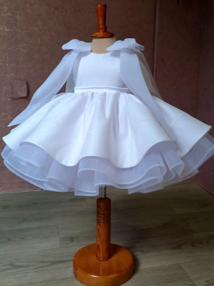 Vestido de cetim branco para meninas, estilo daminha de honra, com tutu, modelo Lolita princesa, colete com laço._voghion.com