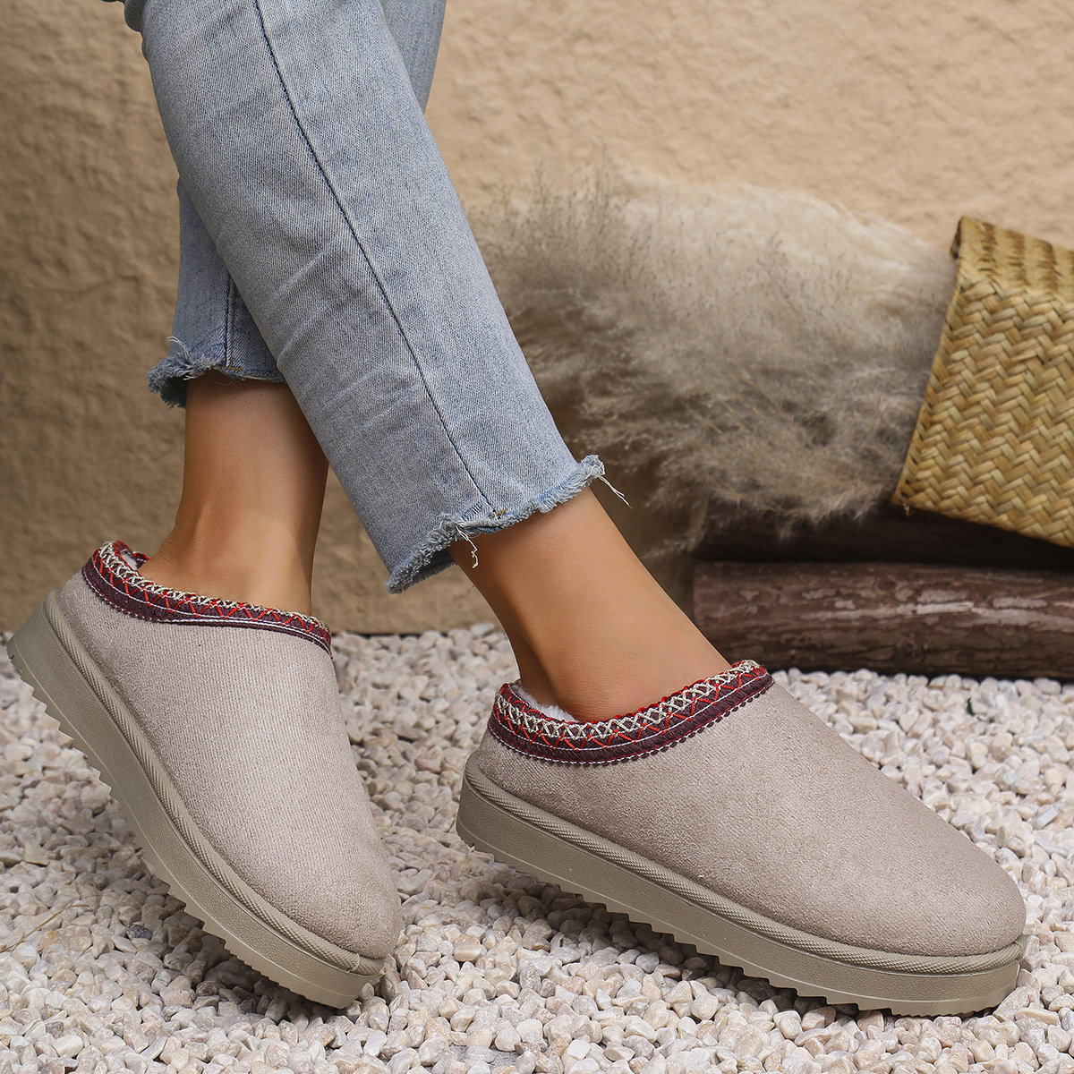 Women's Shoes Snow Boots Snow Boots Men And Women Large Size Flat National Wind Lazy Man A Slip-on Head Warm Cotton Slippers Snow Boots_viptrois.com