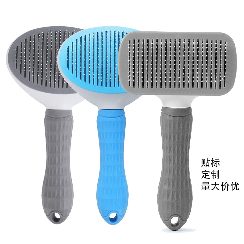 Peine para mascotas transfronterizo para peine de pelo flotante Peine de pelo de gato con una tecla Peine de pelo largo y corto de perro Peine de pelo autolimpiante Peine de nudo abierto al por mayor