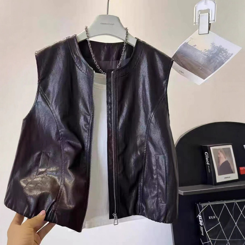 Black Pu Leather Short Vest for Women, New Autumn Korean Style Sleeveless Vest Jacket Top Black Pu Leather Short Vest for Women, New Autumn Korean Style Sleeveless Vest Jacket Top