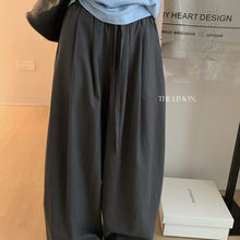 柠檬绿茶慵懒松紧腰抽绳阔腿裤女2026年春季高腰直筒气质休闲裤