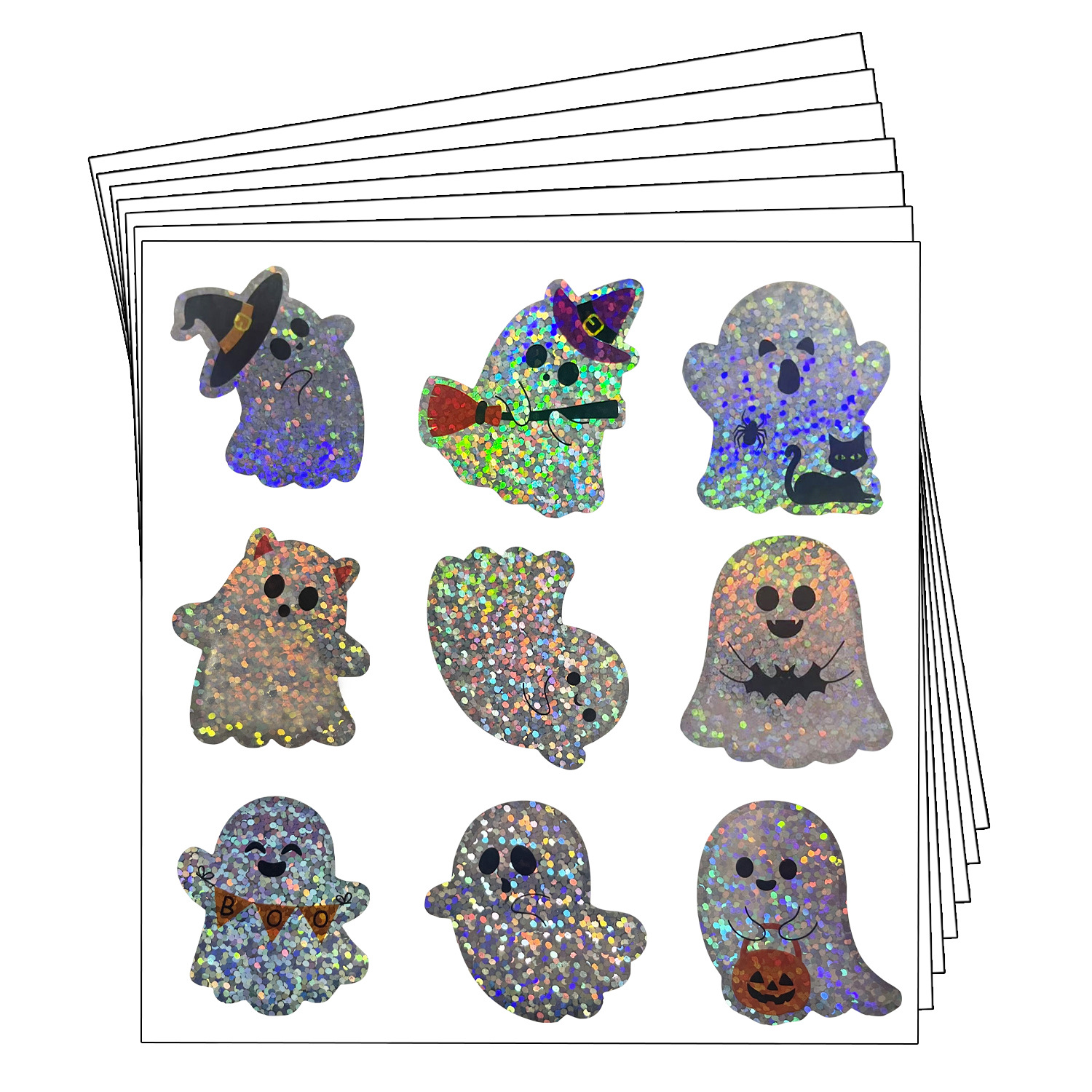 圣诞万圣节节日庆典幽灵镭射不干胶贴纸标签封口贴