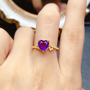 New natural amethyst ring S925 silver inlaid main stone 7*7mm Joker net red explosions women's jewelry wholesale