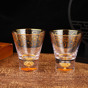 金箔水晶水杯厚底开口杯会销活动纪念品茶杯白酒杯创意高端送礼-阿里巴巴