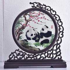 蜀绣台屏手工刺绣双面绣摆件中国风特色刺绣屏风家居工非遗工艺品