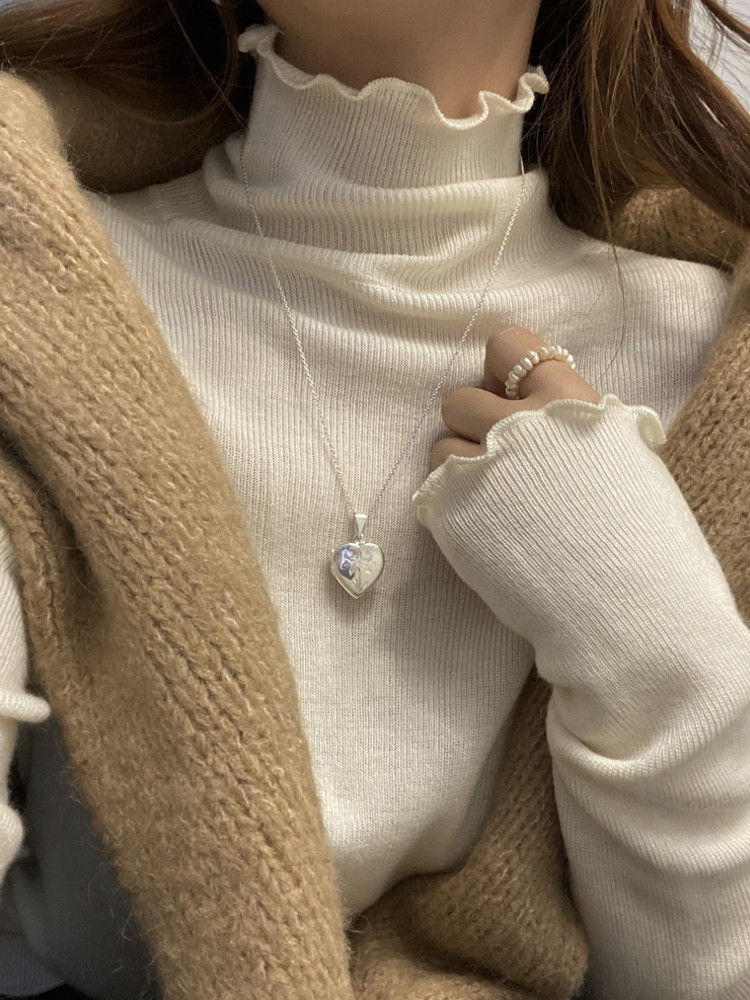 Turtleneck bottoming shirt women's white inner wooden ear top 2024 autumn and winter New fleece-lined long sleeve sweater sweater