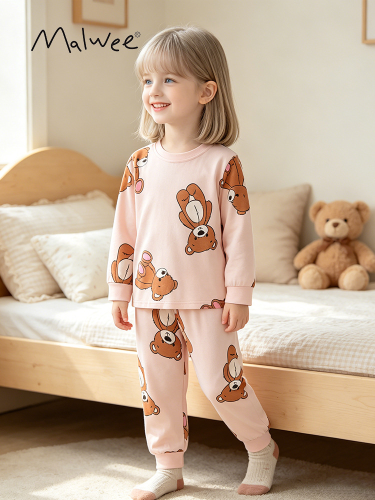 Malwee set de niñas otoño nuevo estilo europeo y americano para niños de mediana edad cuello redondo ocio de manga larga ropa infantil de dos piezas