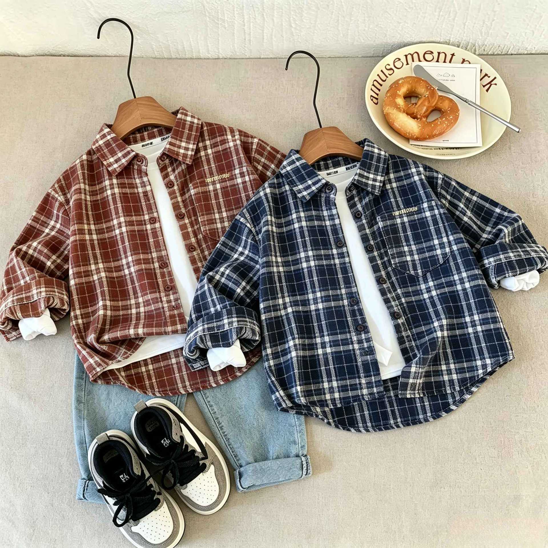 Children's shirts, spring and autumn styles for older kids, casual Korean-style cardigan for boys, loose long-sleeved T-shirt outerwear for girls