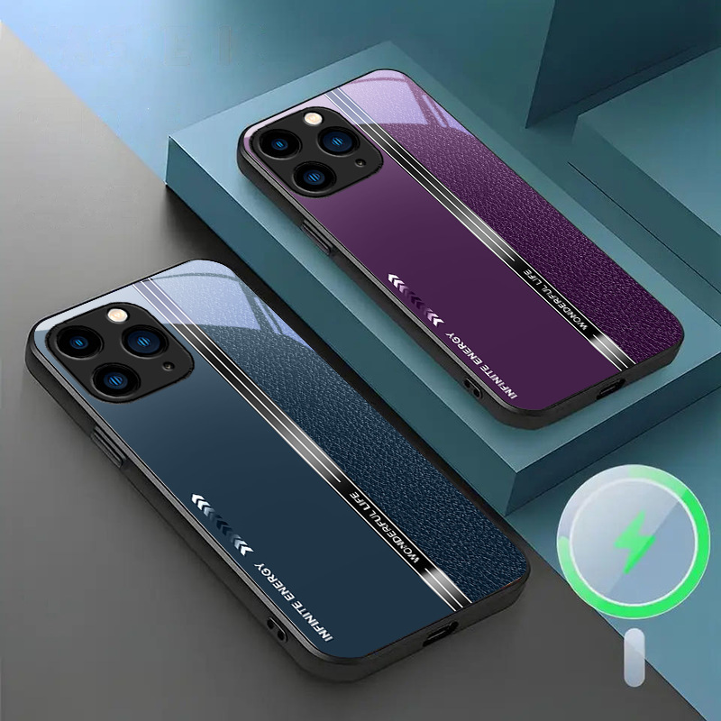For Apple 13ProMax Mobile Phone Case 15 High-end Light Luxury 16 Leather Plus Magnetic Absorbing Case Mini All-inclusive Drop-resistant