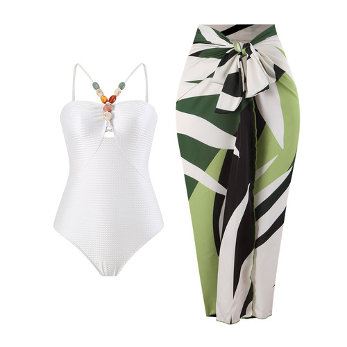 2024 European and American Women's One-Piece Swimsuit Multicolor Mesh Diamond Strap French Two-Piece Long Dress Bikini