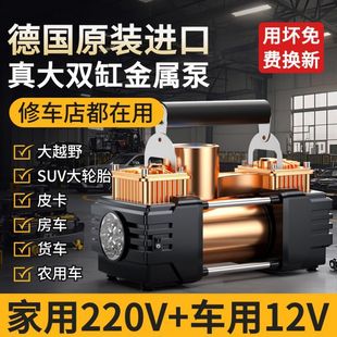 Car Air Pump Metal Double-Cylinder Pump Pure Copper Motor High-Power Home and Car Dual-Purpose 12V/220V Universal Pump
