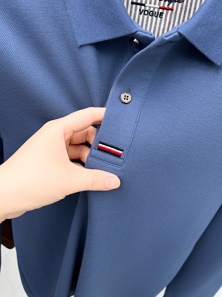 Áo polo nam dài tay cổ bẻ 100% cotton đánh bóng, form regular — nâu vàng chi tiết 7