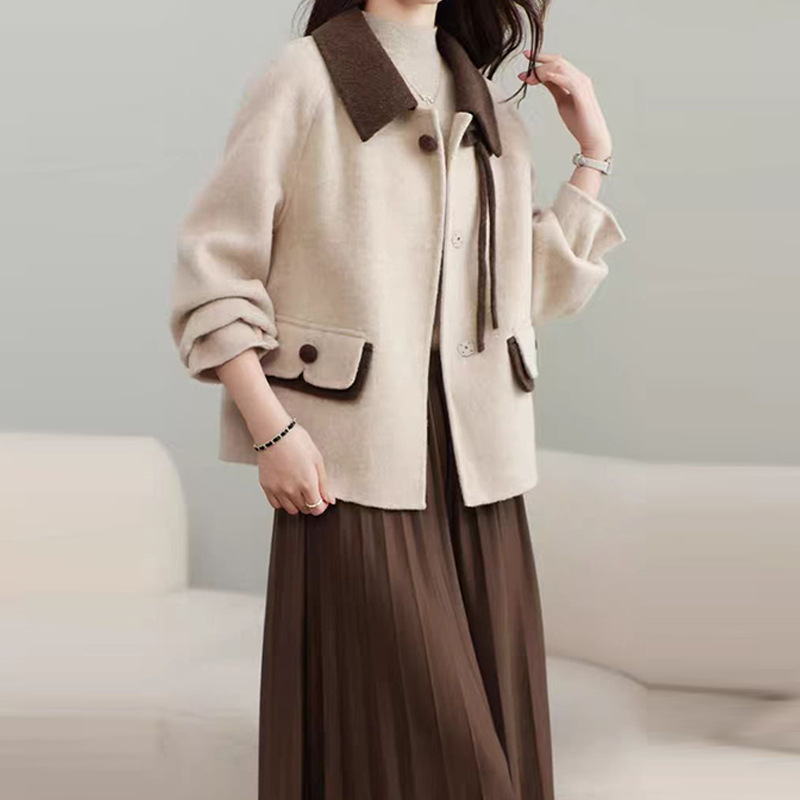 가을과 겨울 새로운 양면 캐시미어 코트 여성용 짧은 순수 울 모직 작업복 모직 코트 플러스 사이즈