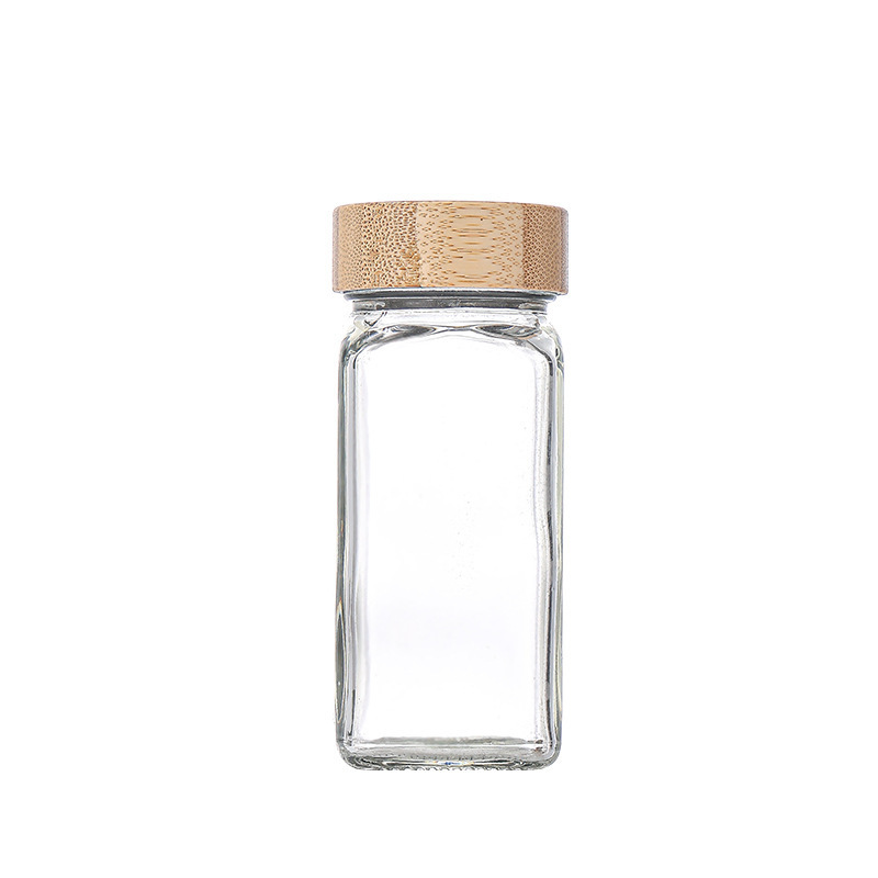 Botella de condimento con cubierta de madera pequeña porción sellada botella de condimento cuadrada al aire libre barbacoa doméstica salina china condimento