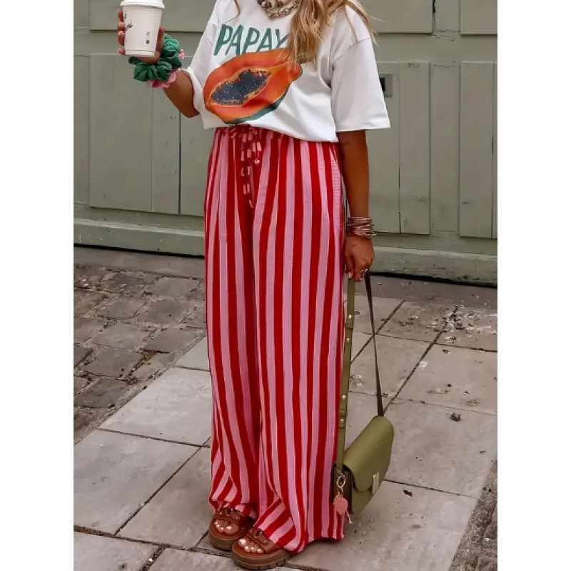 2026 Cross-Border Tk Amazon Spring and Summer New European and American Style Women's Loose Casual Color-Block Striped Print Straight-Leg Pants 2026 Cross-Border Tk Amazon Spring and Summer New European and American Style Women's Loose Casual Color-Block Striped Print Straight-Leg Pants