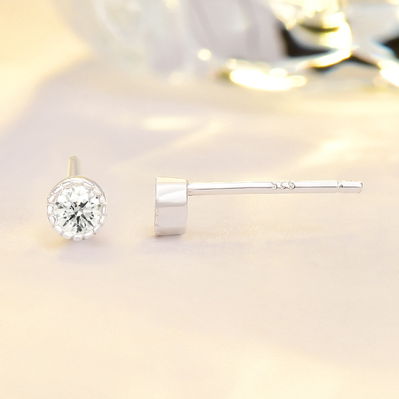 银之恋新款925银蕾丝边单钻闪钻耳钉女极简风简约气质高级感银饰