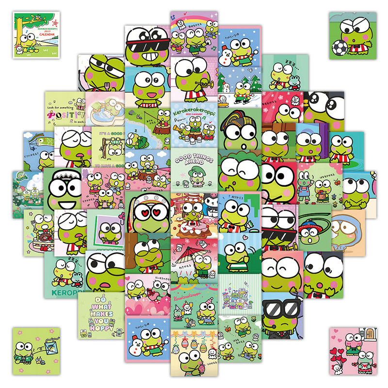 59 Pieces of Sanrio Big-Eyed Frog Keroppi Cartoon Cute Graffiti Stickers to Decorate Mobile Phone Notebook Stickers Batch
