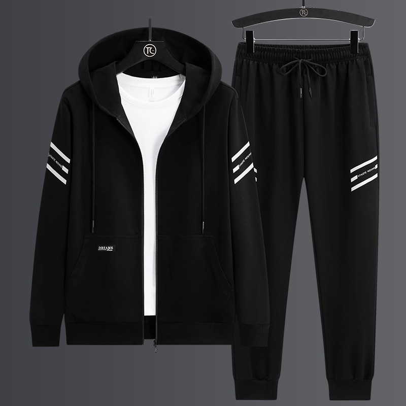 Conjunto deportivo informal holgado de talla extra grande para hombre, sudadera con capucha para hombres grandes, conjunto de dos piezas moderno y atractivo para primavera y otoño