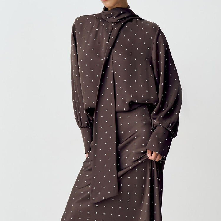 2025 New Foreign Trade Digital Print Satin Polka Dot Elegant Blouse with a High-End Feel, Long-Sleeve Tie-Up Women's Shirt 2025 New Foreign Trade Digital Print Satin Polka Dot Elegant Blouse with a High-End Feel, Long-Sleeve Tie-Up Women's Shirt