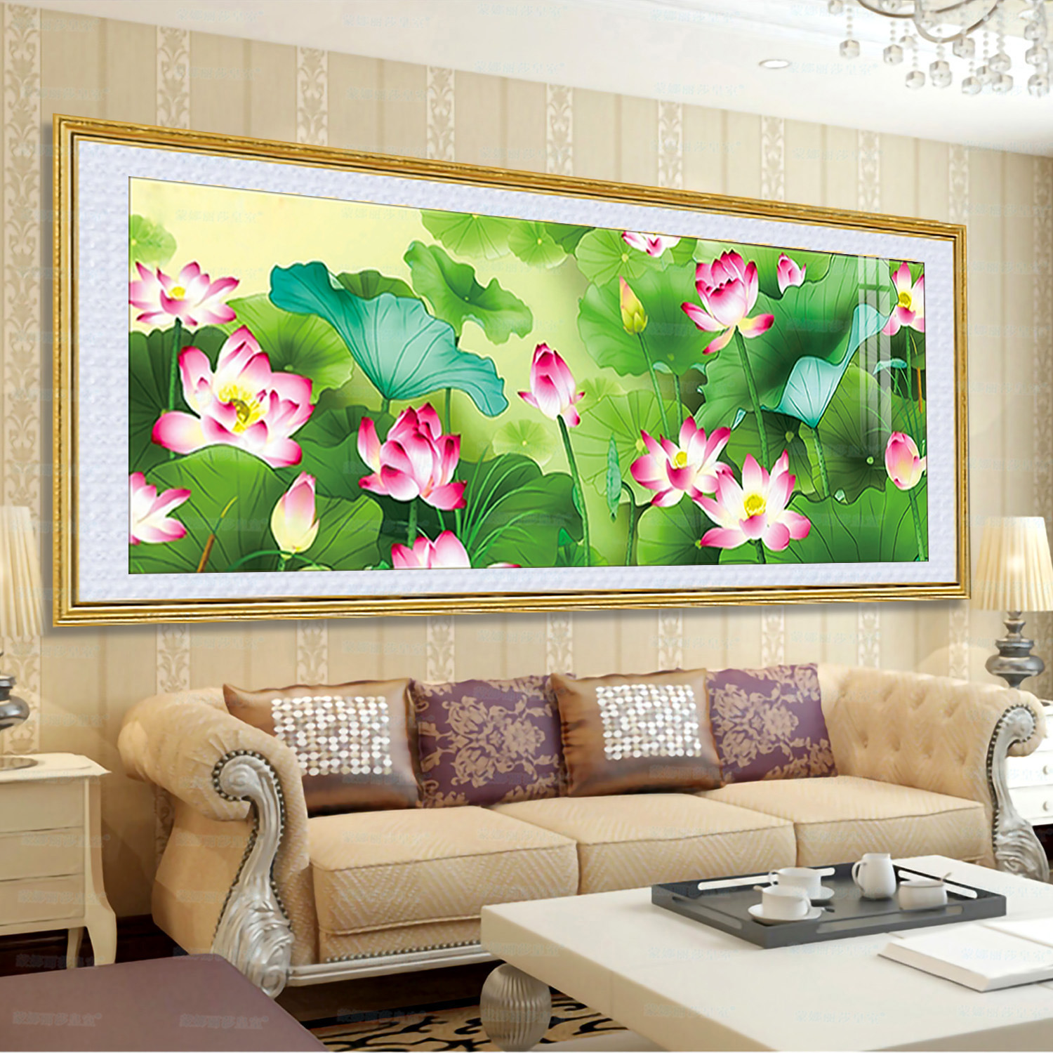Mona Lisa Real bordado cruzado nuevo estilo chino loto rojo reflejo sol 2026 nuevo relajado loto pintura decorativa de sala de estar image 3