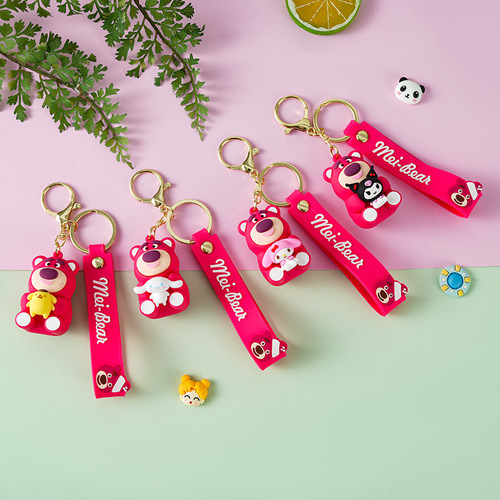 Cartoon Cute Sanrio Holding Strawberry Bear Keychain Bag Hook Car Keychain Ornament Small Gift Wholesale