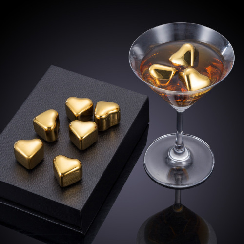 304 heart-shaped golden stainless steel ice cubes, vacuum electroplated titanium ice cubes, iced wine, cold compress and cooling new product