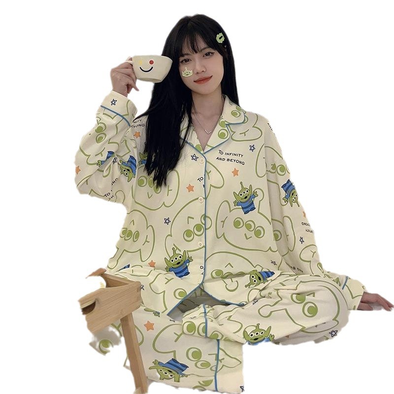 Otoño e Invierno pijamas de manga larga para las mujeres 2023 Nuevo ins estilo coreano dibujos animados ojo grande linda chica casa desgaste Pijamas