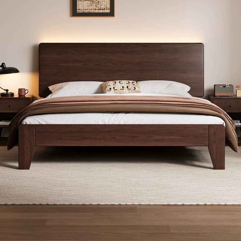 Medieval-Style Eco-Friendly Walnut Solid Wood Bed 1.8m Double Bed Master Bedroom Modern Minimalist Headboard with Backlight Bed Frame Medieval-Style Eco-Friendly Walnut Solid Wood Bed 1.8m Double Bed Master Bedroom Modern Minimalist Headboard with Backlight Bed Frame