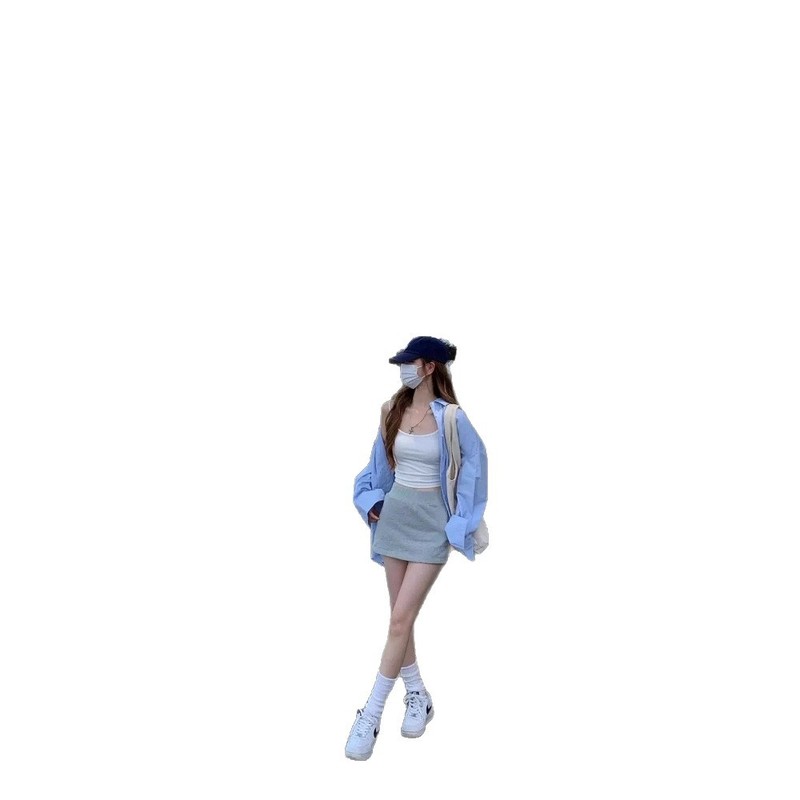 ブルー長袖シャツ女性のための 2025 春と秋の韓国スタイルのルーズシルエット多用途カジュアルコットン日焼け止めシャツジャケット|undefined
